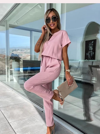 REESE - ELEGANT JUMPSUIT WITH SHORT SLEEVES AND BELT