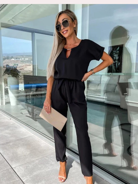 REESE - ELEGANT JUMPSUIT WITH SHORT SLEEVES AND BELT