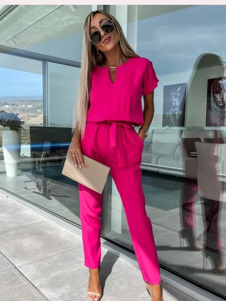 REESE - ELEGANT JUMPSUIT WITH SHORT SLEEVES AND BELT