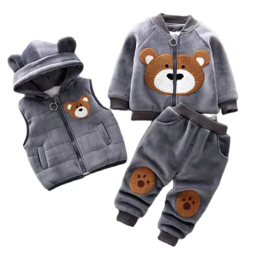 Thick Fleece Cartoon Bear Jacket Vest Pants