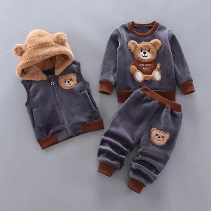 Thick Fleece Cartoon Bear Jacket Vest Pants