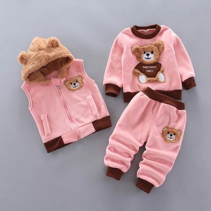 Thick Fleece Cartoon Bear Jacket Vest Pants