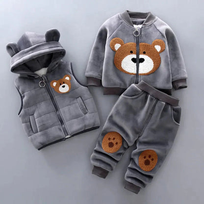 Thick Fleece Cartoon Bear Jacket Vest Pants