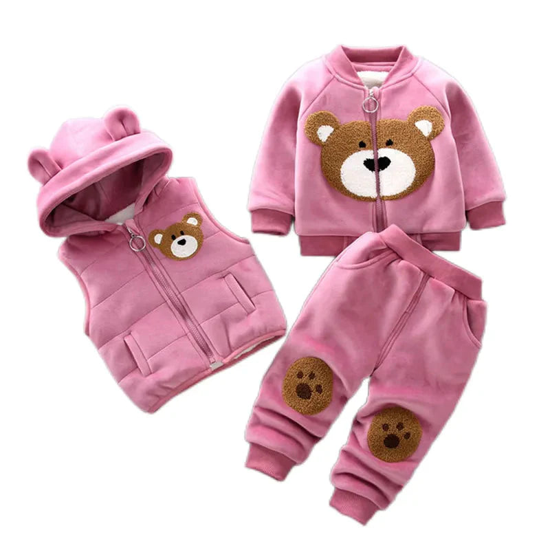 Thick Fleece Cartoon Bear Jacket Vest Pants