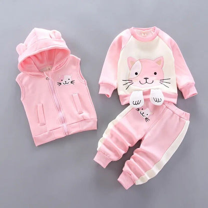 Thick Fleece Cartoon Bear Jacket Vest Pants