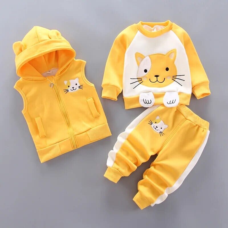 Thick Fleece Cartoon Bear Jacket Vest Pants