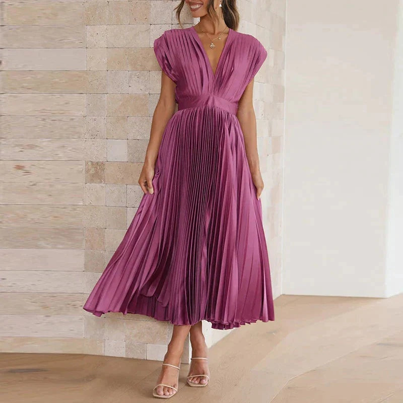 EVE - MAXI DRESS WITH V-NECK AND PLEATS