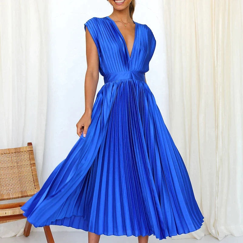 EVE - MAXI DRESS WITH V-NECK AND PLEATS