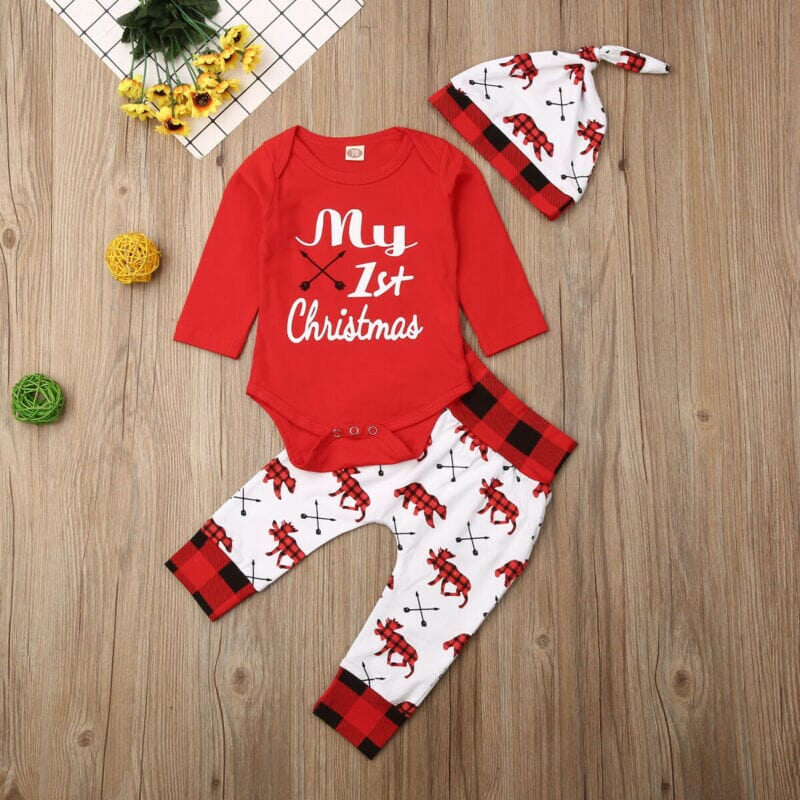 Christmas Letter Romper Pant & Hat