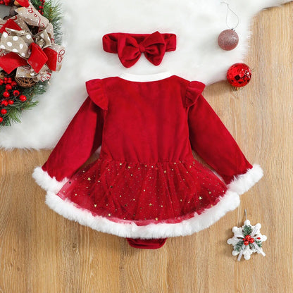 Baby Christmas Velvet Ruffle Romper