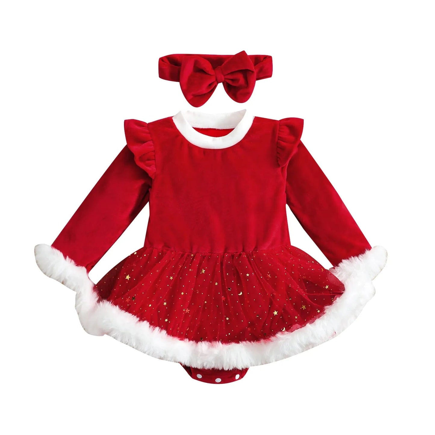 Baby Christmas Velvet Ruffle Romper