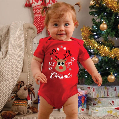 Christmas Deer Tree Print Baby Red Romper