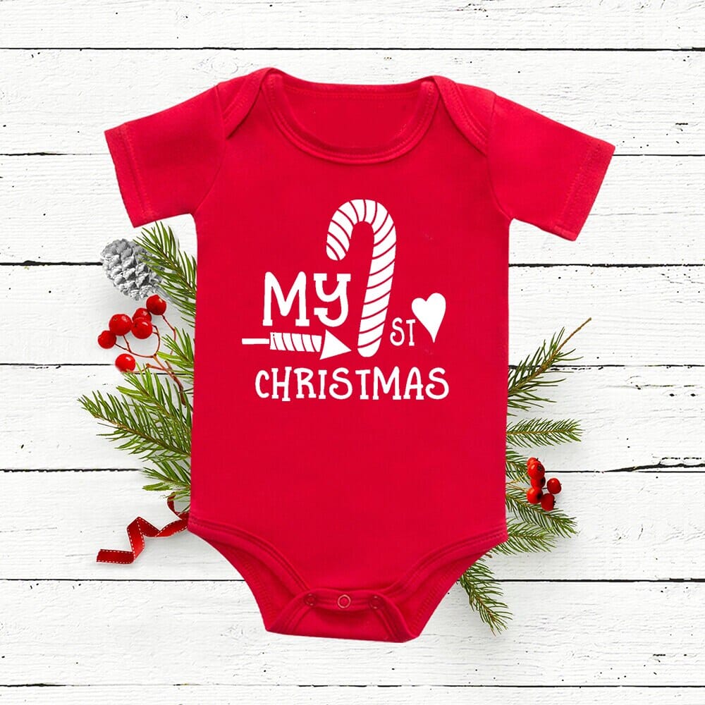 Christmas Deer Tree Print Baby Red Romper