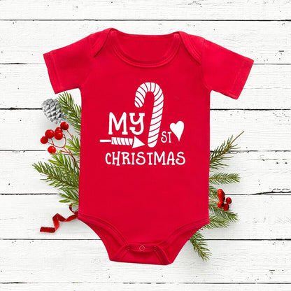 Christmas Deer Tree Print Baby Red Romper