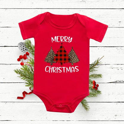 Christmas Deer Tree Print Baby Red Romper