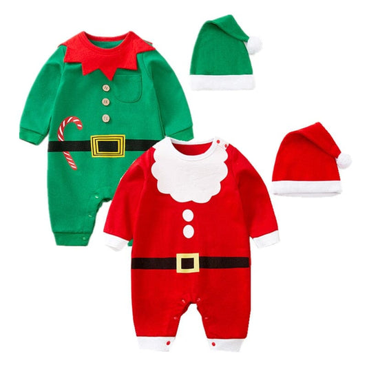 Christmas Long Sleeve Baby Jumpsuit & Hat Set