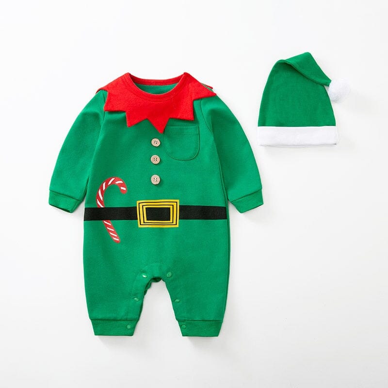 Christmas Long Sleeve Baby Jumpsuit & Hat Set