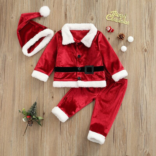 Christmas Kids Long Sleeve Cardigan Pants Hat