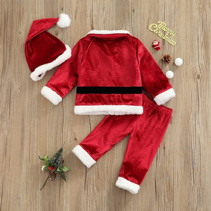 Christmas Kids Long Sleeve Cardigan Pants Hat