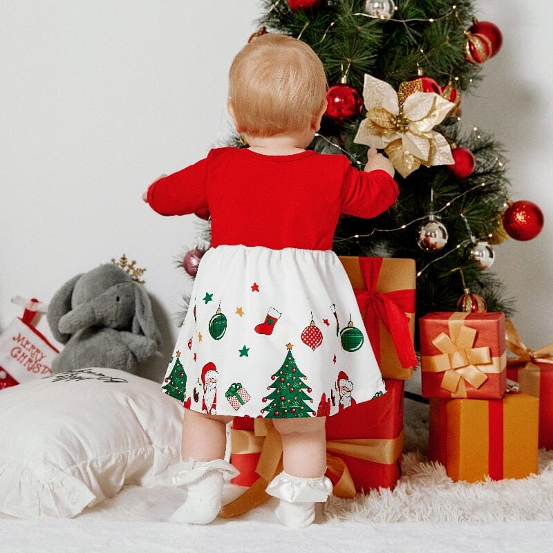 Christmas Baby Long-sleeve Bow Dress