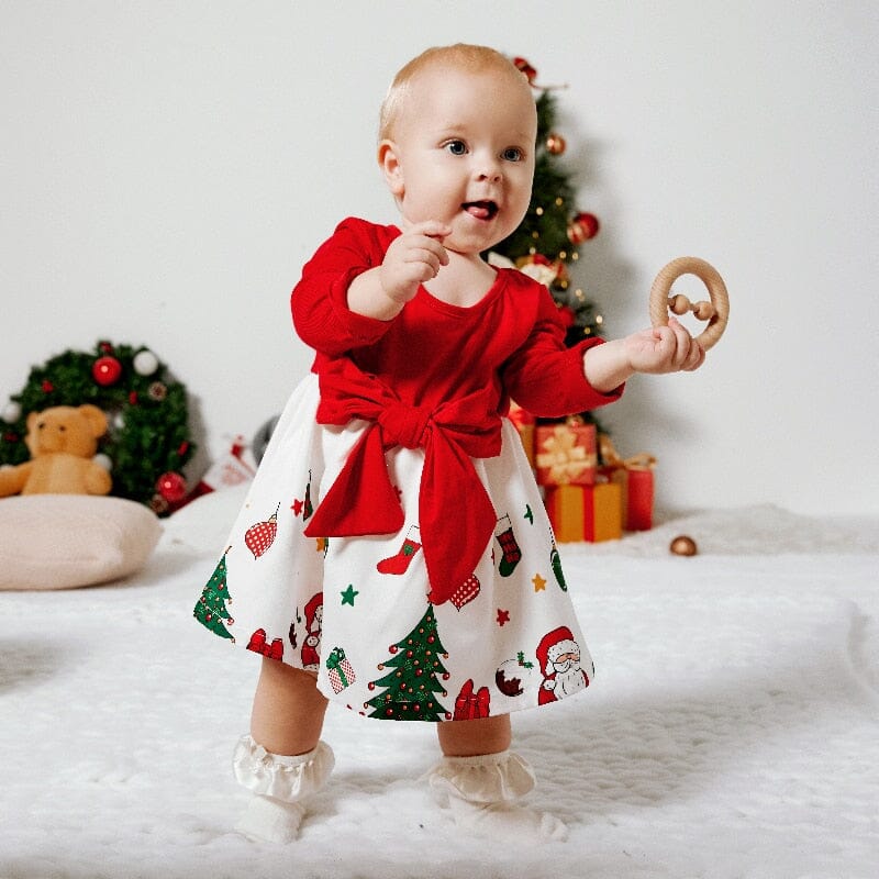 Christmas Baby Long-sleeve Bow Dress