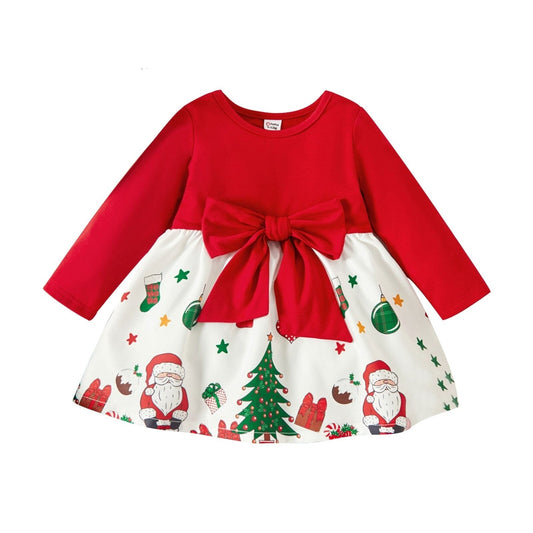 Christmas Baby Long-sleeve Bow Dress