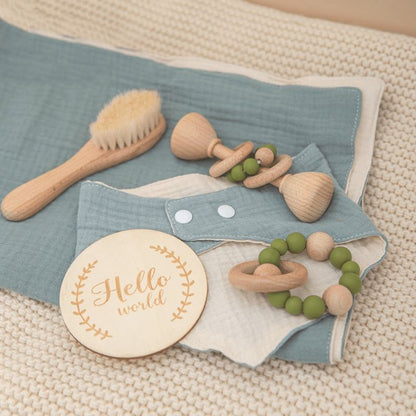 Luxury Wooden Rattles Cotton Blanket Baby Gift Set