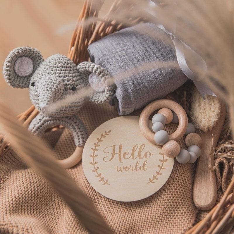 Luxury Wooden Rattles Cotton Blanket Baby Gift Set