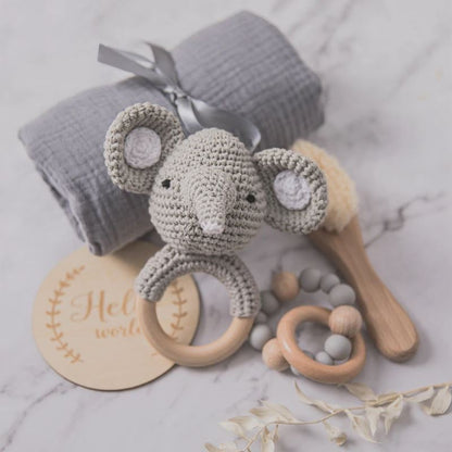 Luxury Wooden Rattles Cotton Blanket Baby Gift Set